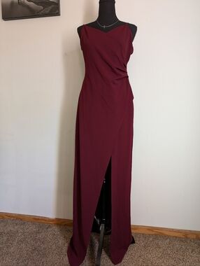 Emerald Sundae Burgundy Faux-Wrap Maxi Dress w/ Slit Size XL Elegant Evening